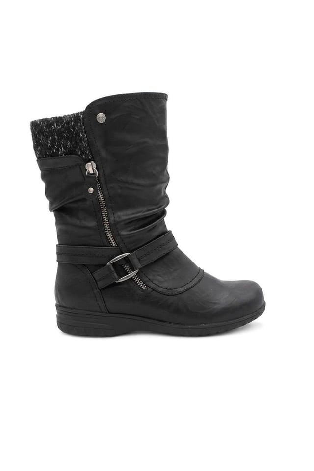 Pavers Pavers Women's Wide Fit Knitted Cuff Zipped Slouch Boots in Black - 2
