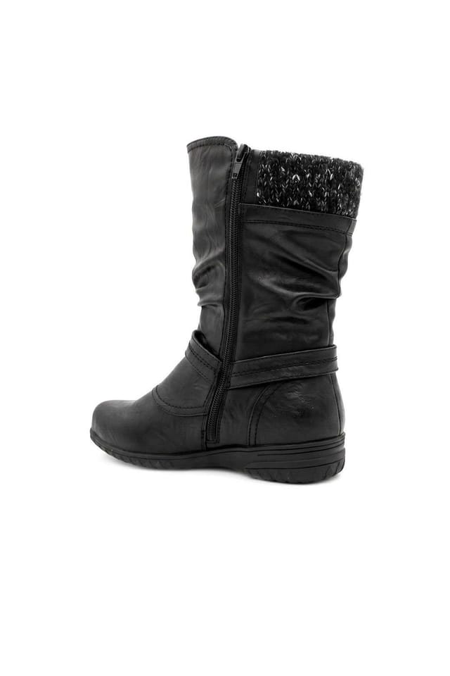 Pavers Pavers Women's Wide Fit Knitted Cuff Zipped Slouch Boots in Black - 3