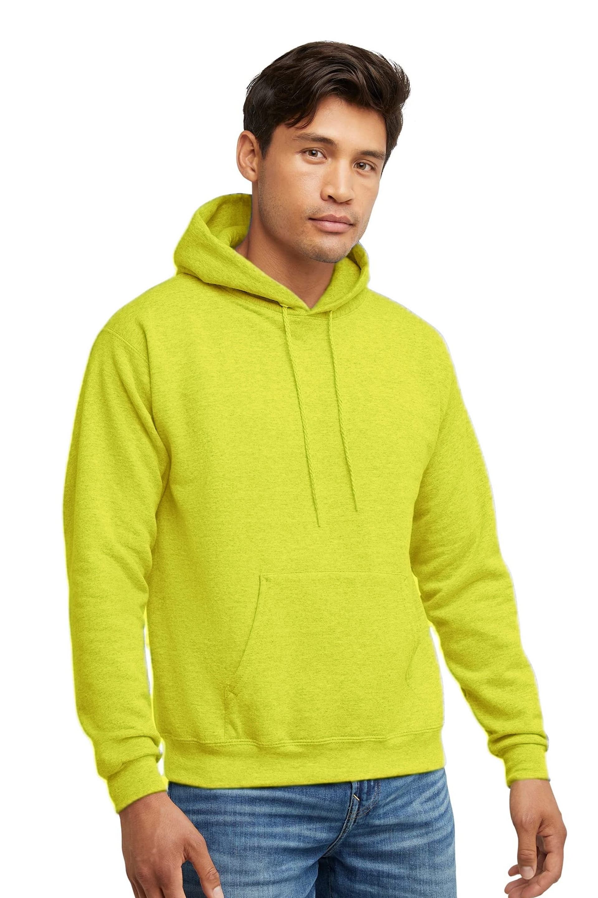 SweetLook SweetLook Men's Men Plain Pullover Poly Cotton Blended Hoodies Uk in Bright Yellow