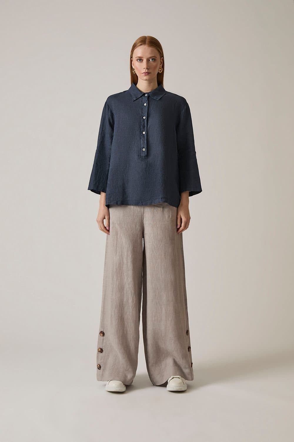 James Lakeland James Lakeland Women's Navy Linen Blouse