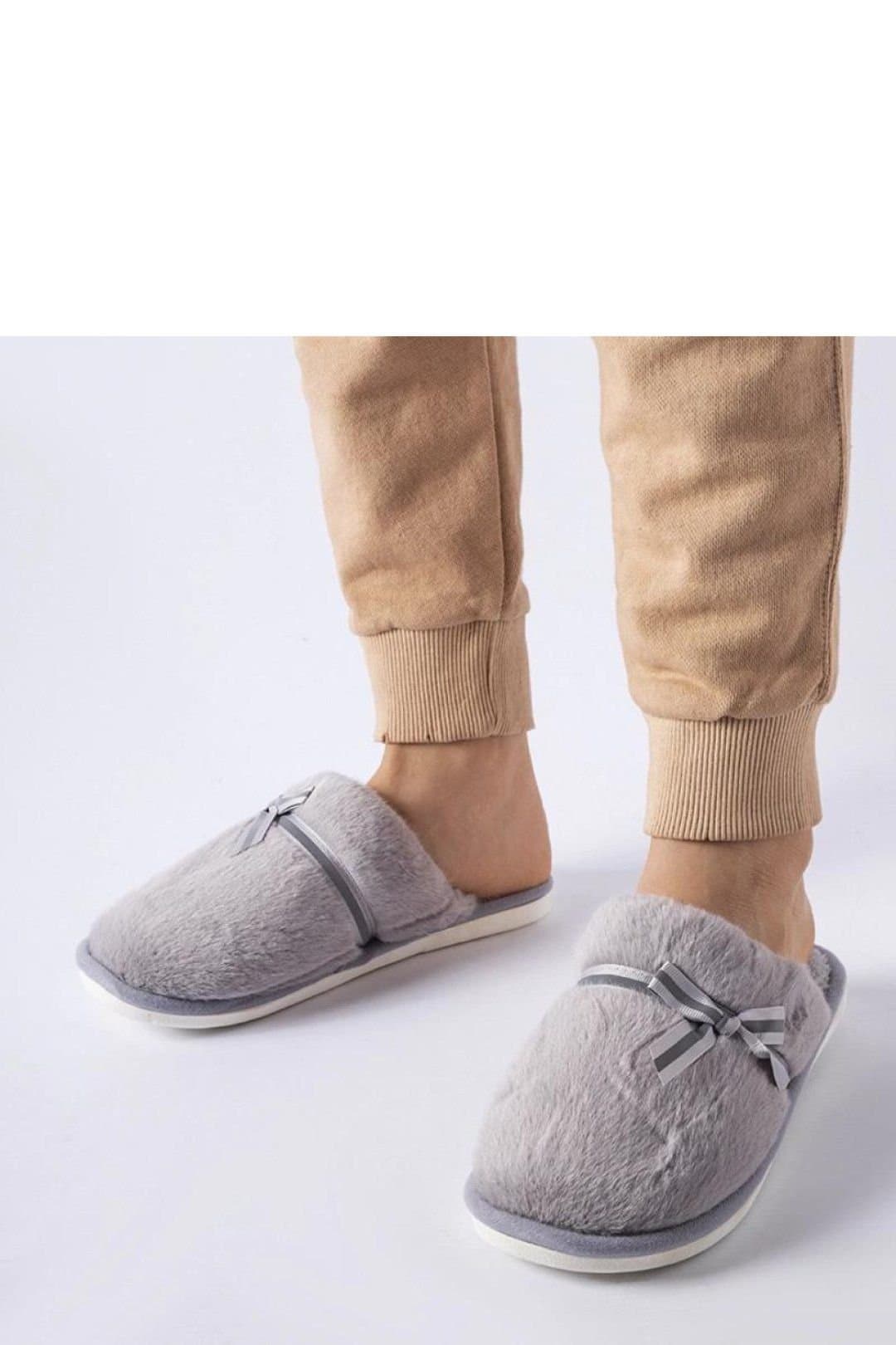 Love Lace Love Lace Women's Warm Slip On Rubber Flat Slippers With Decorative Bow Comfort in Grey