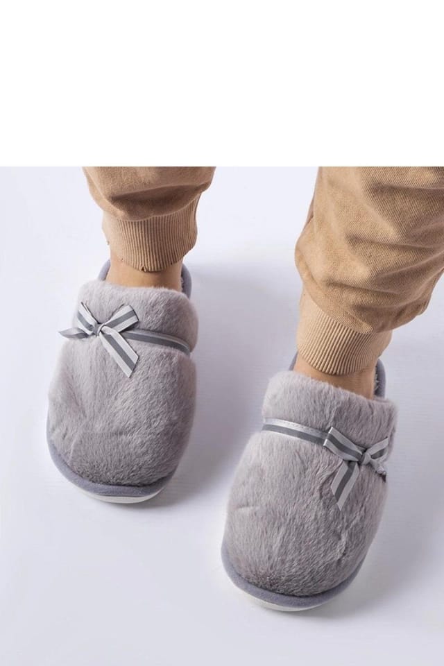Love Lace Love Lace Women's Warm Slip On Rubber Flat Slippers With Decorative Bow Comfort in Grey - 2