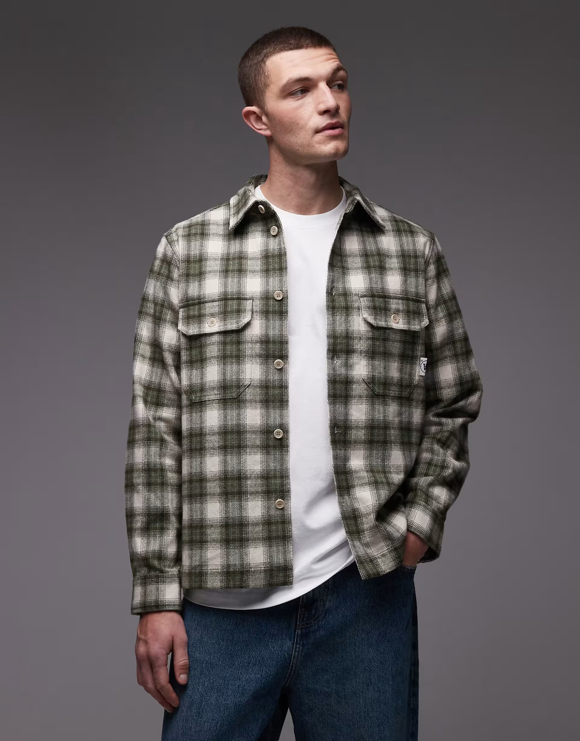 ASOS Double A By Wood Wood clay overshirt in grape leaf check