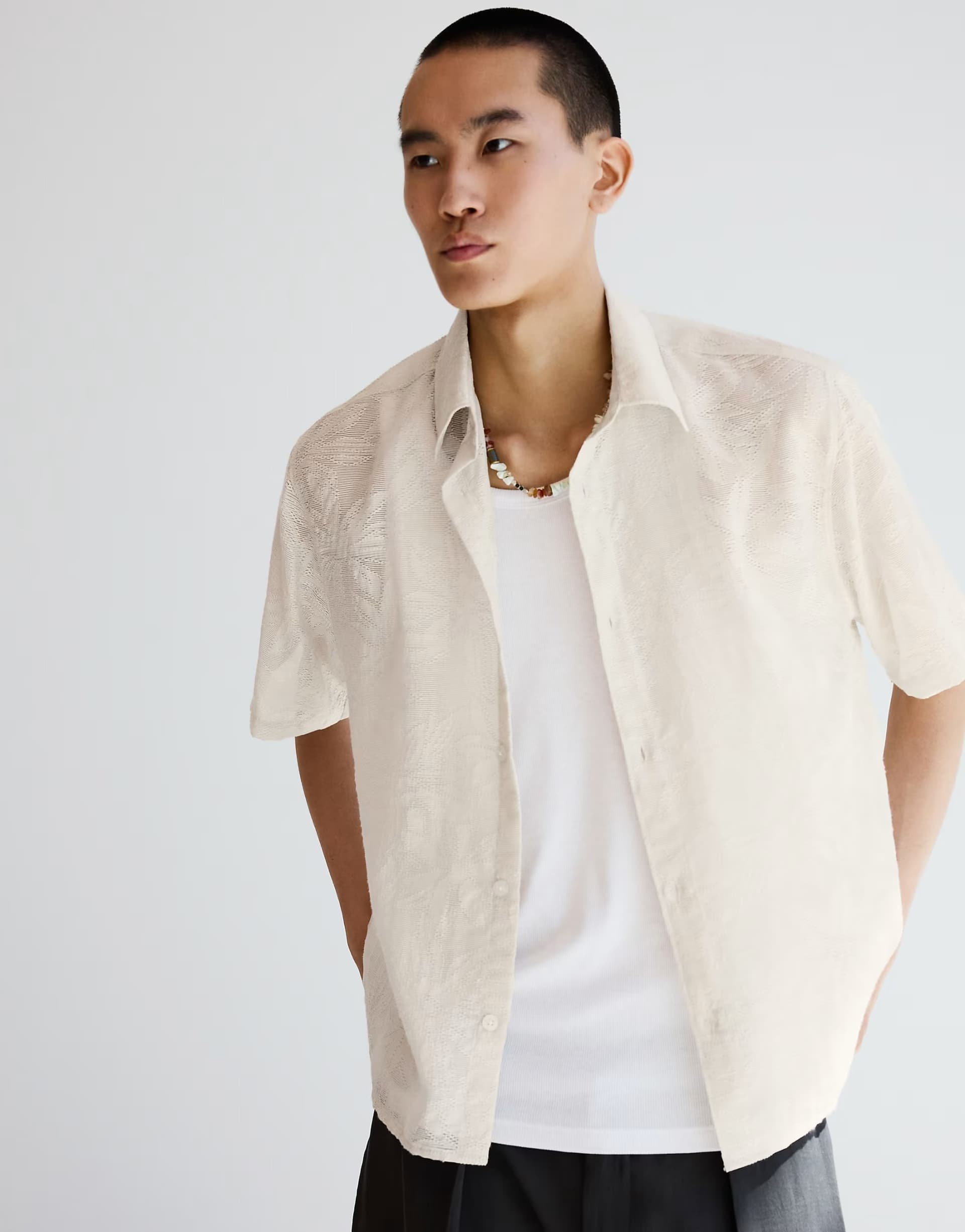 ASOS Bershka Rustic short sleeve shirt in beige
