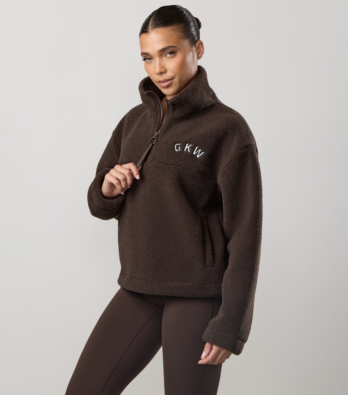 Gym King Women's Brown Borg 3/4 Zip Jumper Gym King New Look