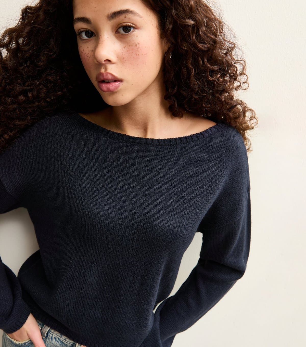 New Look Girls' Navy Slash Neck Jumper New Look