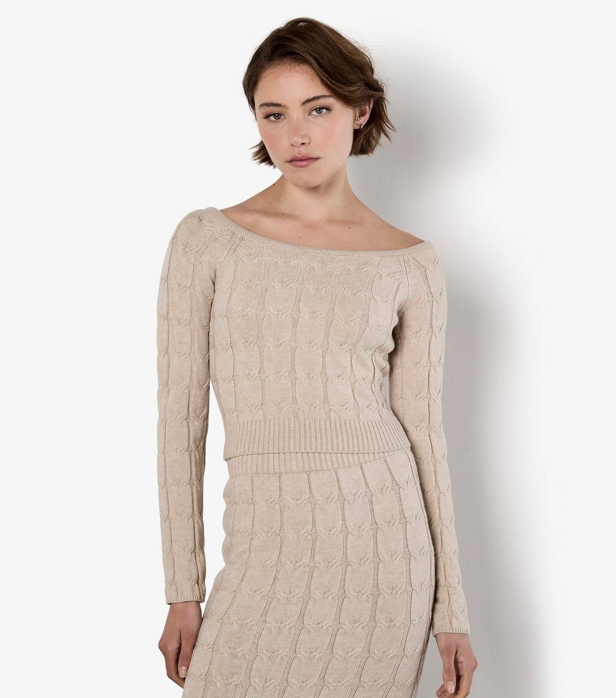 Apricot Apricot Stone Cable Knit Cropped Jumper