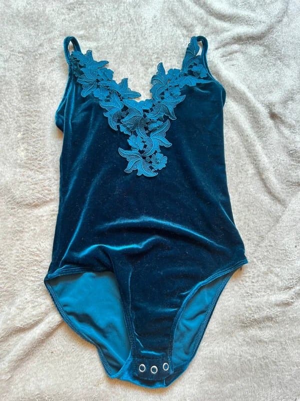 Topshop blue velvet body suit