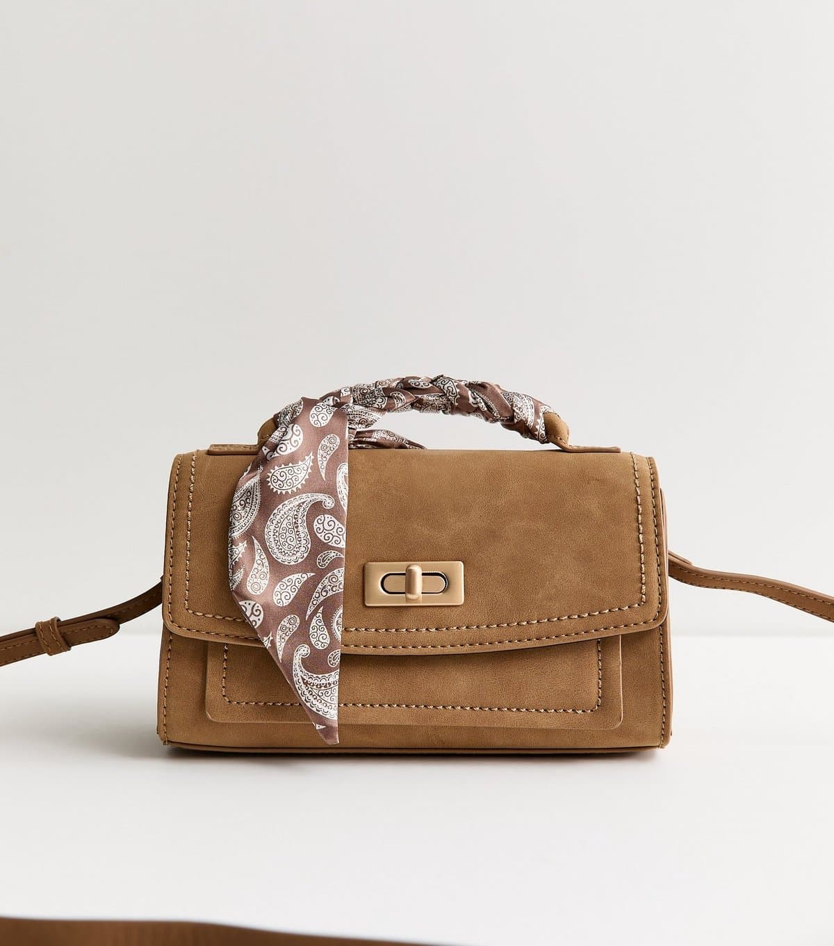 New Look Camel Faux Suede Scarf Top Handle Bag New Look