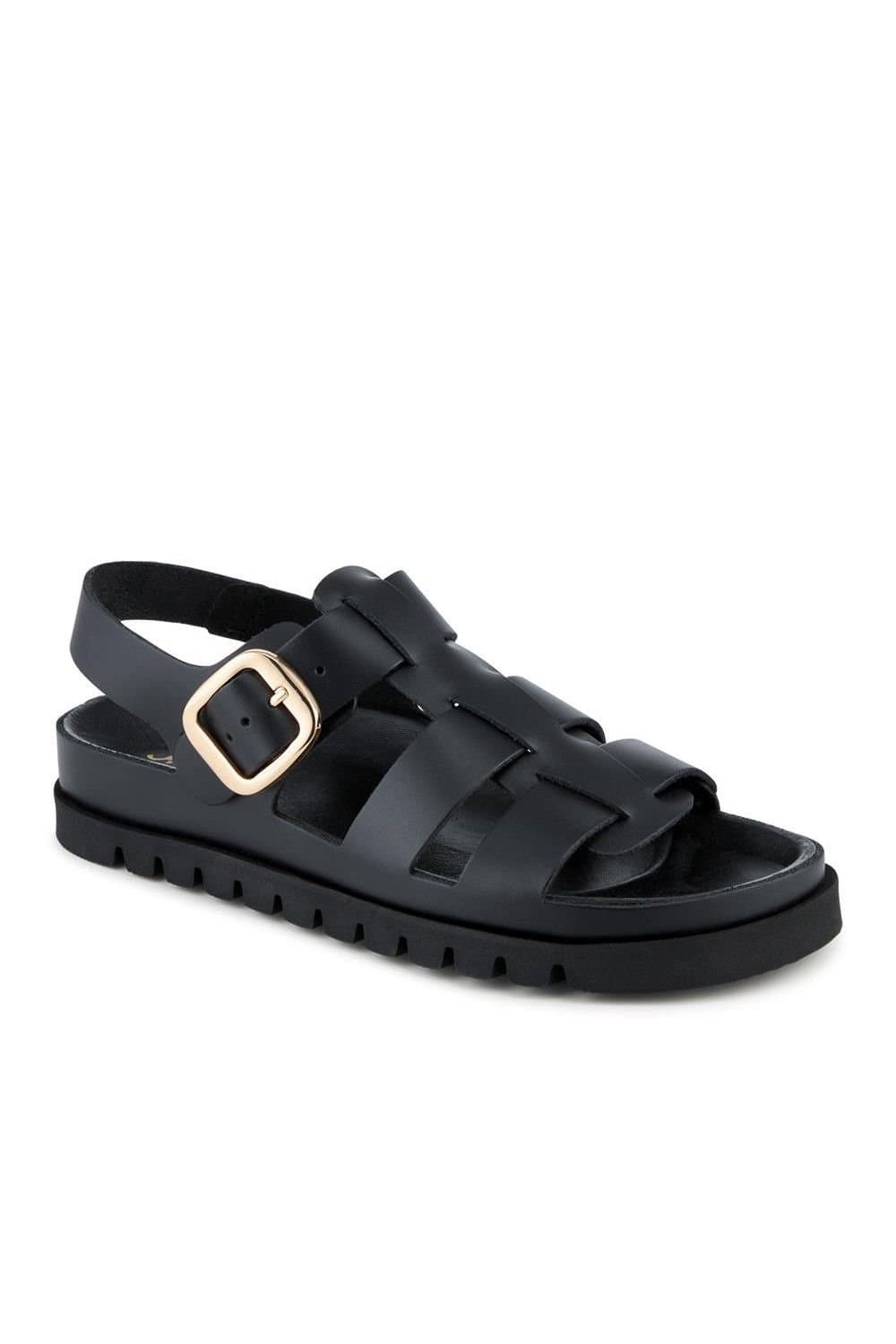 Jones Bootmaker Jones Bootmaker Black Leather Buckled Fisherman Sandals