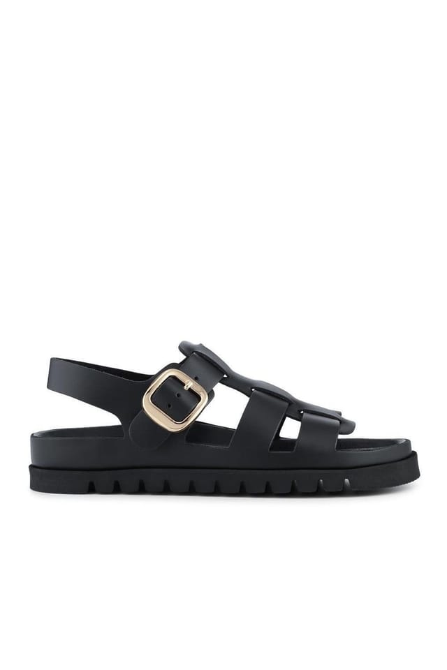 Jones Bootmaker Jones Bootmaker Women's Leather Buckled Fisherman Sandals in Black - 2
