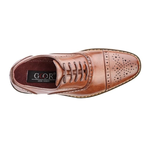 Goor Goor Men's Leather Capped Lace Brogues in Brown - 2