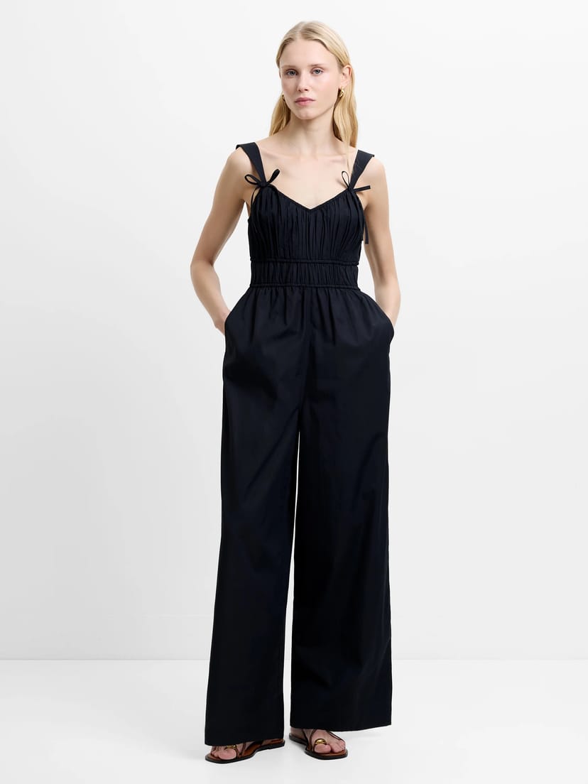 French Connection Era Poplin Ruched Bust Jumpsuit Black - 1