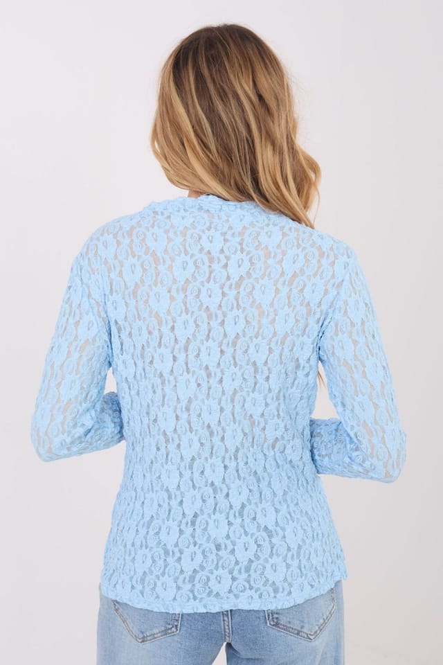 Love Lace Love Lace Women's Elegant Lace Long Sleeve Boat Neck Blouse Style 223398 in Blue - 3