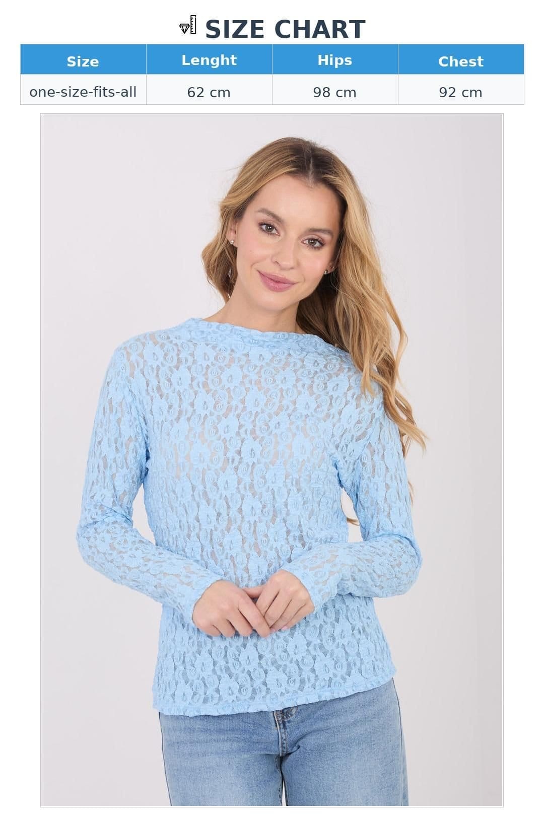 Love Lace Love Lace Women's Elegant Lace Long Sleeve Boat Neck Blouse Style 223398 in Blue - 4
