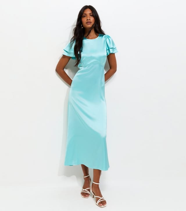 New Look Women's Light Blue Satin Flutter Sleeve Midi Dress New Look - 2