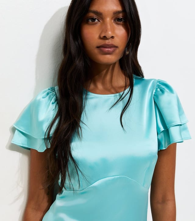 New Look Women's Light Blue Satin Flutter Sleeve Midi Dress New Look - 3