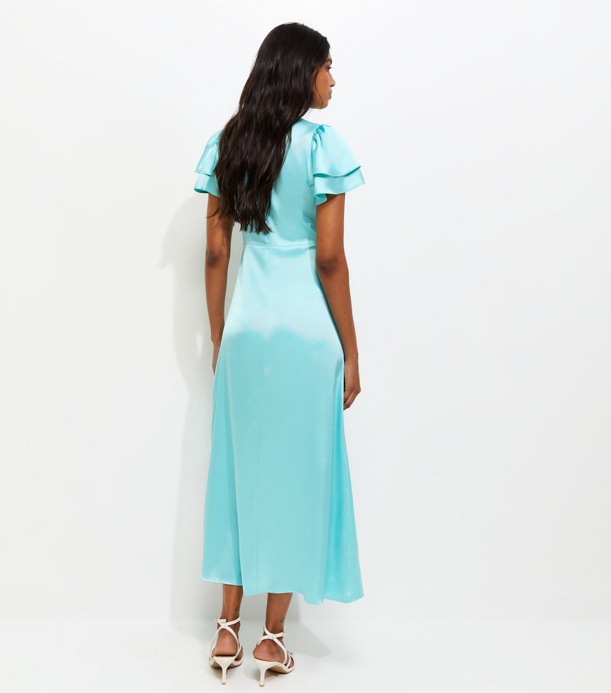 New Look Women's Light Blue Satin Flutter Sleeve Midi Dress New Look - 4