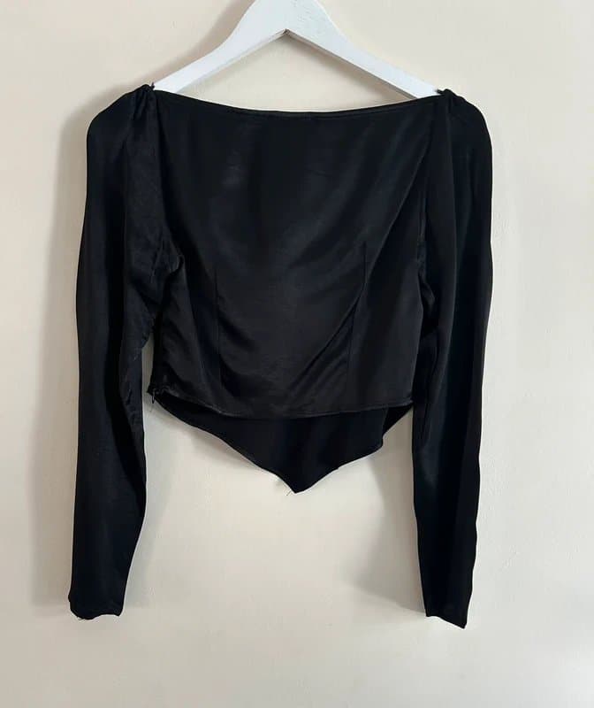 Bershka Bershka Black Satin Cowl Neck Crop Top Long Sleeve Y2K Going Out Party Top S
