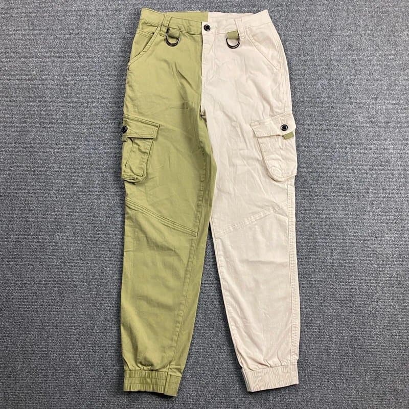 American bazi American Bazi Cargo Pants Women's Small Colorblock Beige Green Tapered Cotton