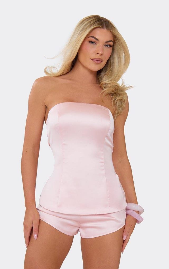 EGO Bandeau Top In Pink Satin, Women's Size UK 6 - 2