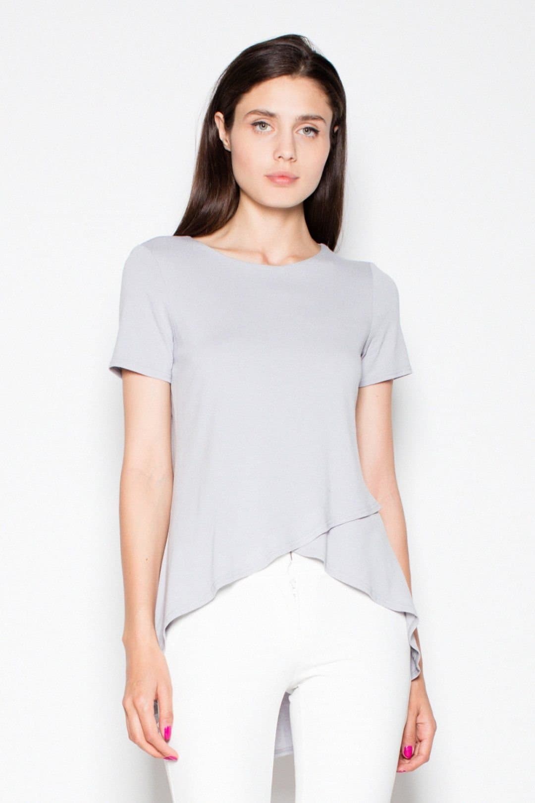 Love Lace Love Lace Women's Asymmetrical Overlap Blouse with Longer Back in Grey