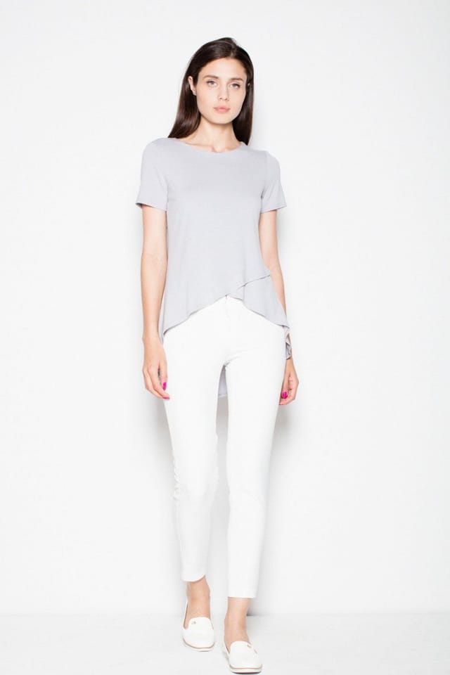 Love Lace Love Lace Women's Asymmetrical Overlap Blouse with Longer Back in Grey - 2