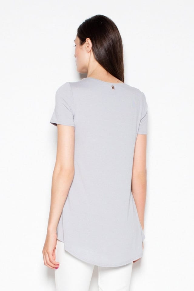 Love Lace Love Lace Women's Asymmetrical Overlap Blouse with Longer Back in Grey - 3