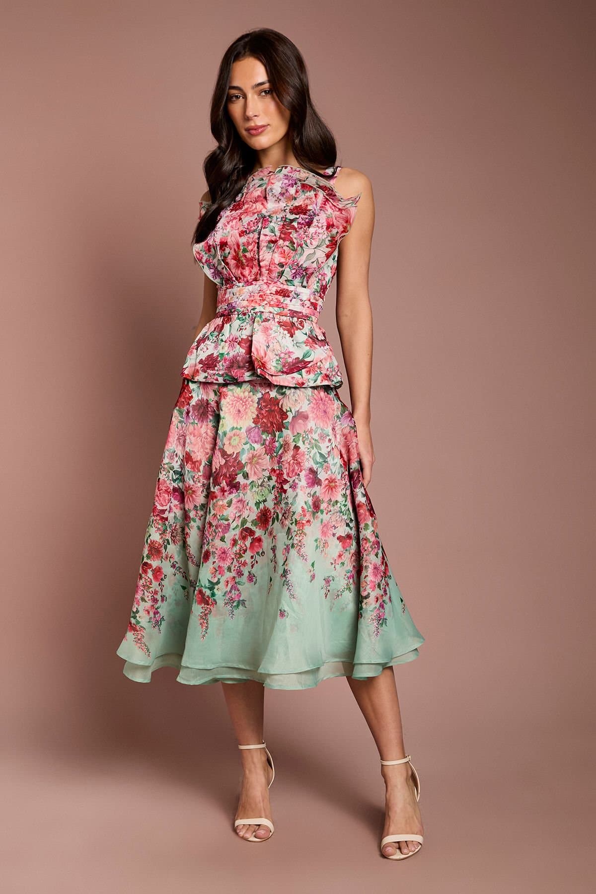 Coast Coast Women's Organza Floral Midi Skirt in Sage