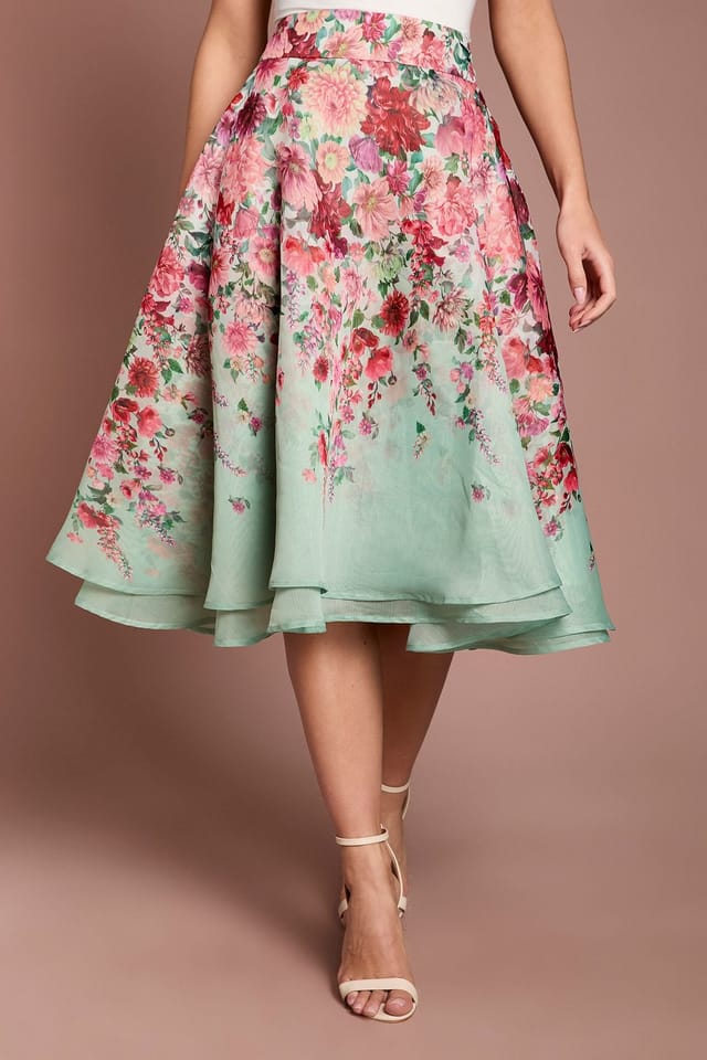Coast Coast Women's Organza Floral Midi Skirt in Sage - 2