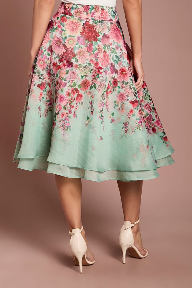Coast Coast Women's Organza Floral Midi Skirt in Sage - 3