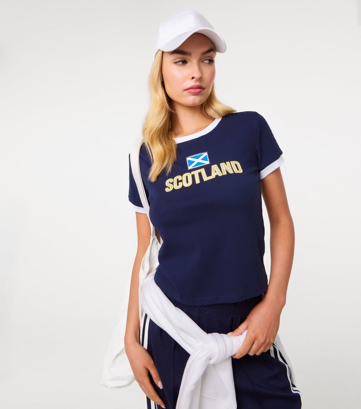 Pink Vanilla Women's Navy Scotland Embellished Football Top Pink Vanilla New Look