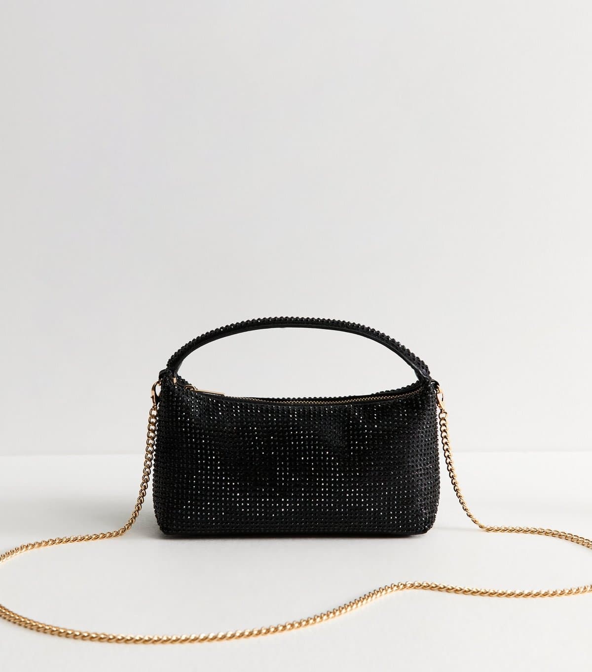 New Look Black Gem Embellished Mini Grab Handle Clutch Bag New Look