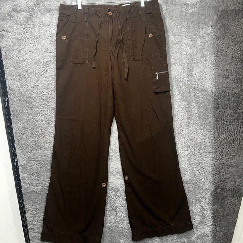 Eddie Bauer Eddie Bauer Cargo Pants Womens 10 Brown Wide Leg Cotton Utility Drawstring 30x34