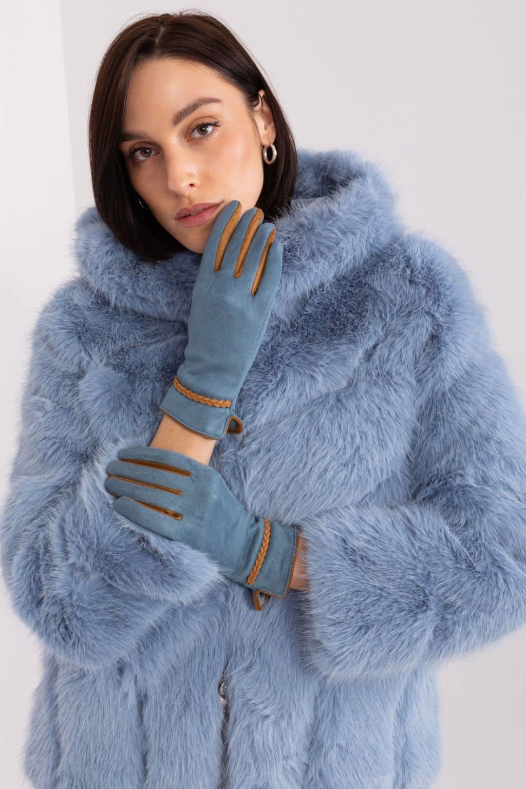 Love Lace Love Lace Women's Elegant Touchscreen Gloves with Flower Embroidery & Braided Straps in Blue