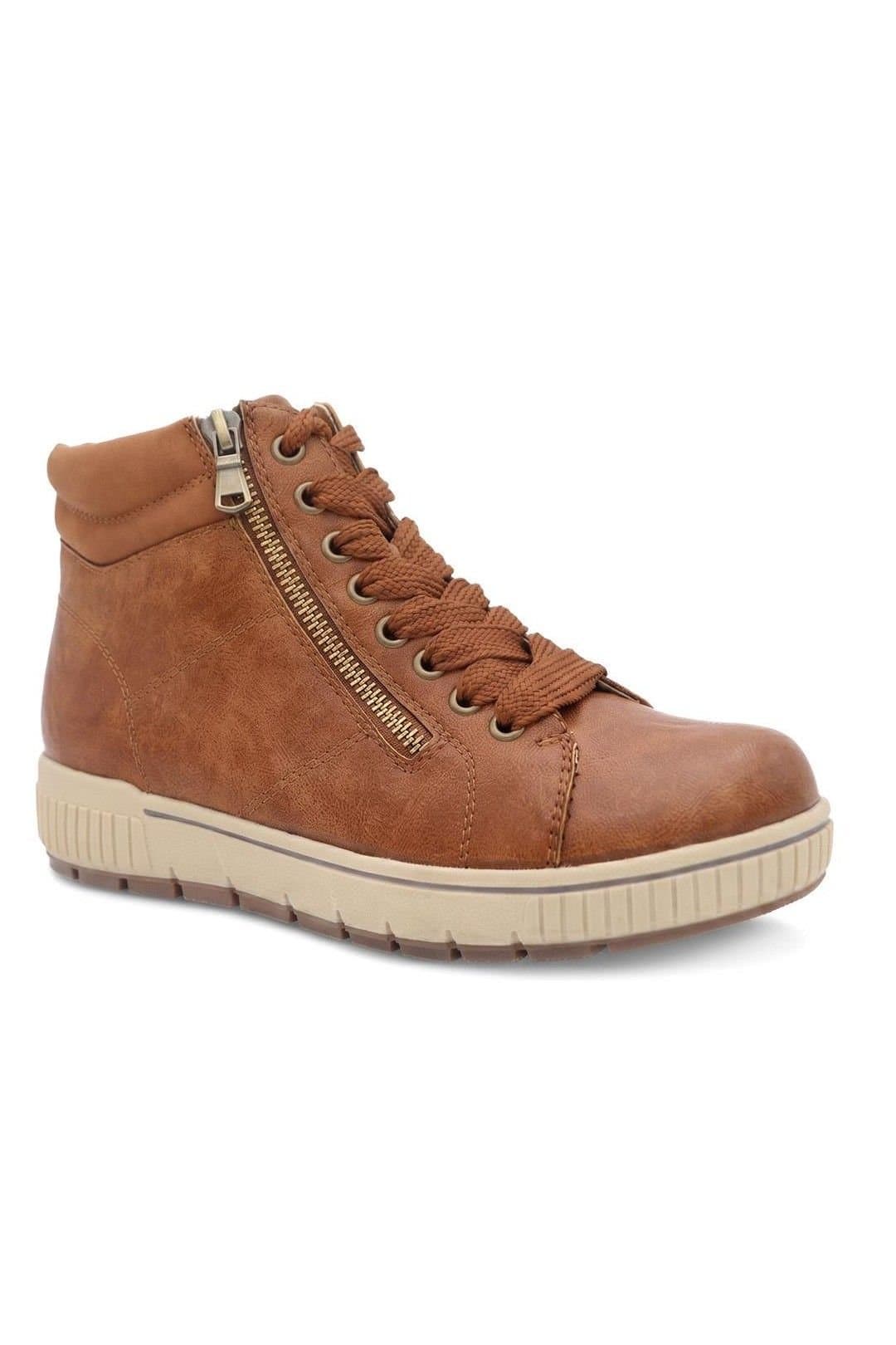 Pavers Pavers Women's Lace Up Boots With Side Zip in Tan
