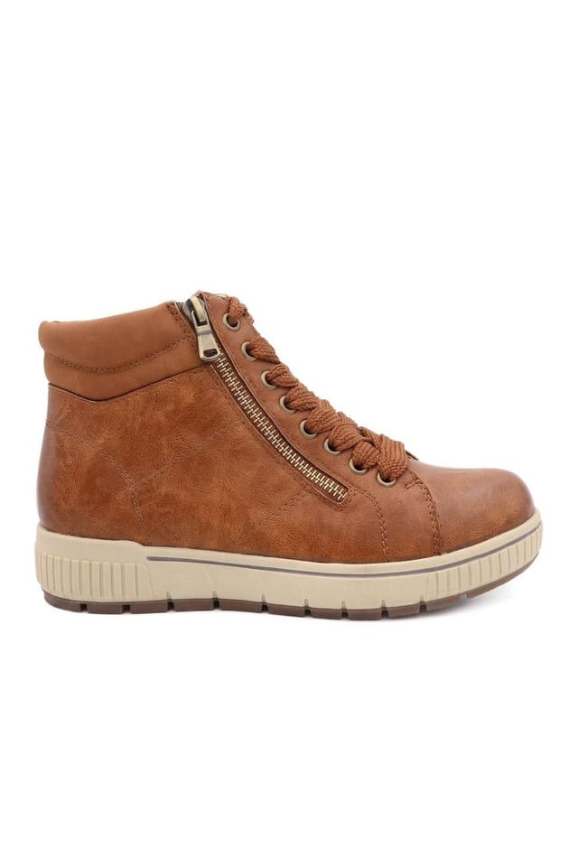 Pavers Pavers Women's Lace Up Boots With Side Zip in Tan - 2