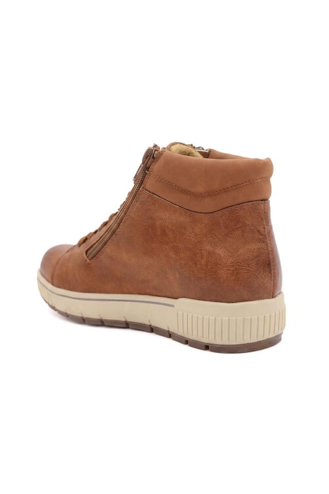 Pavers Pavers Women's Lace Up Boots With Side Zip in Tan - 3