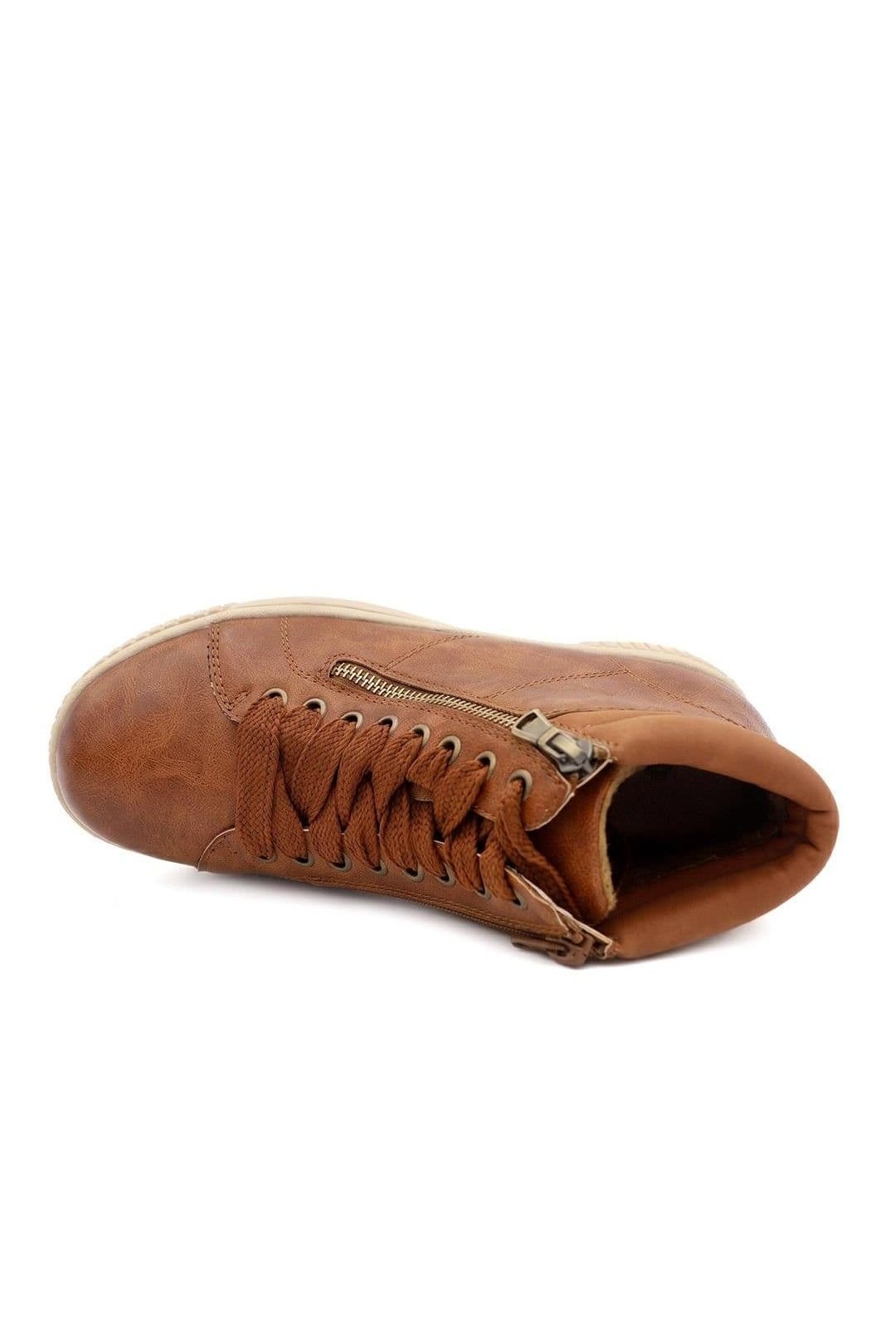 Pavers Pavers Women's Lace Up Boots With Side Zip in Tan - 4