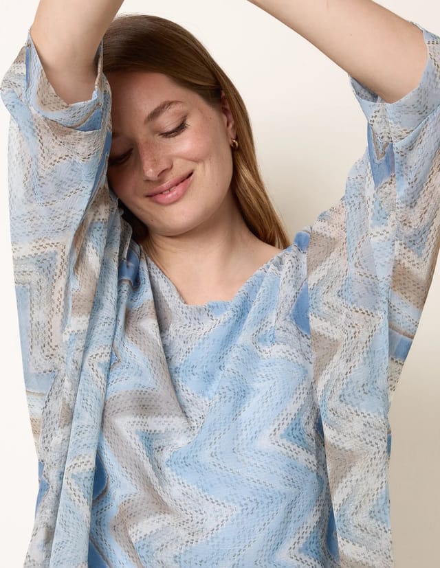 Blue Vanilla Zig Zag Round Neck Oversized Top - 2