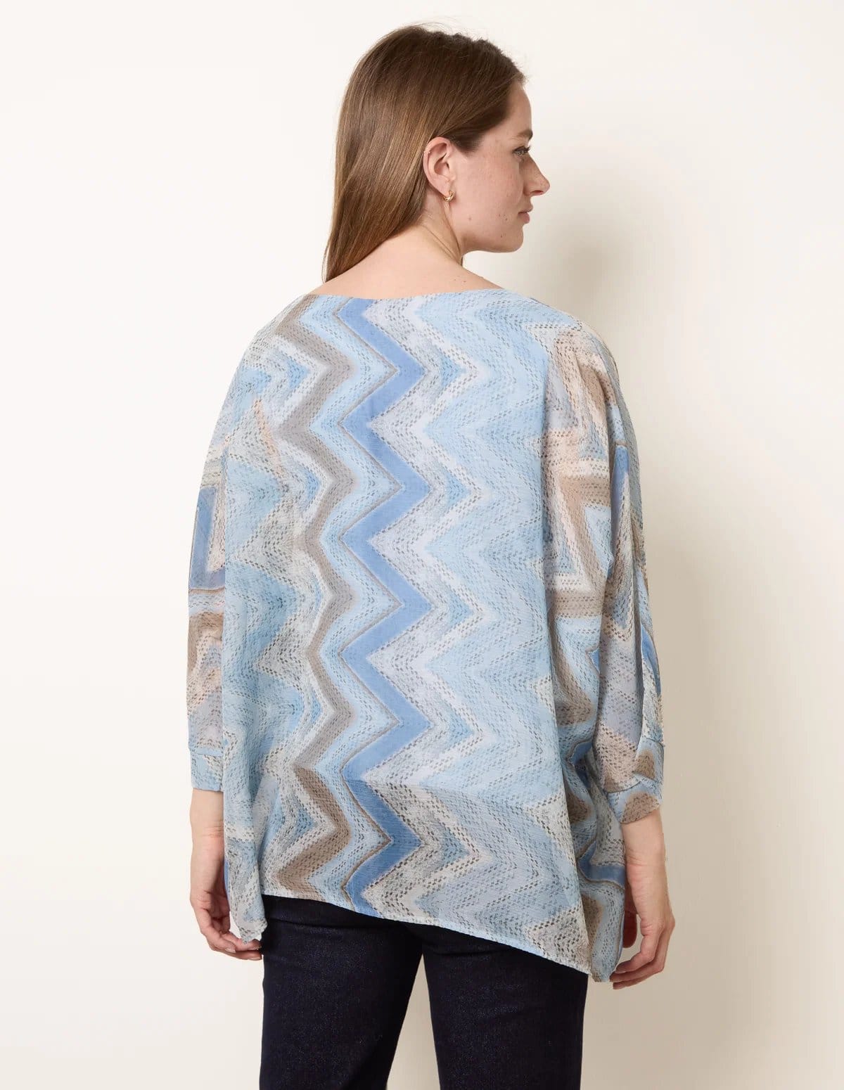 Blue Vanilla Zig Zag Round Neck Oversized Top - 4