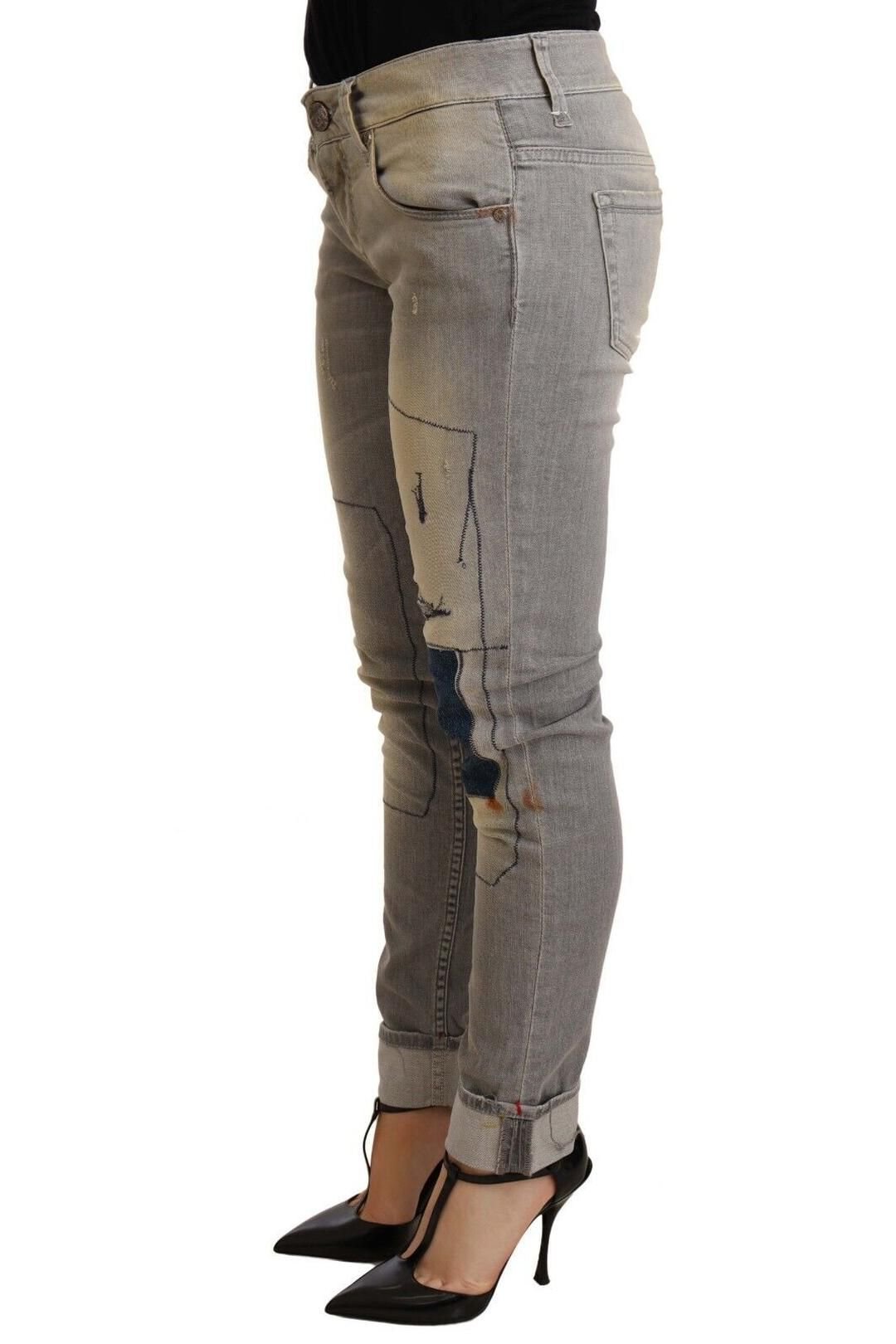 Acht Acht Women's Gray Cotton Slim Fit Folded Hem Denim Pant in Grey - 2