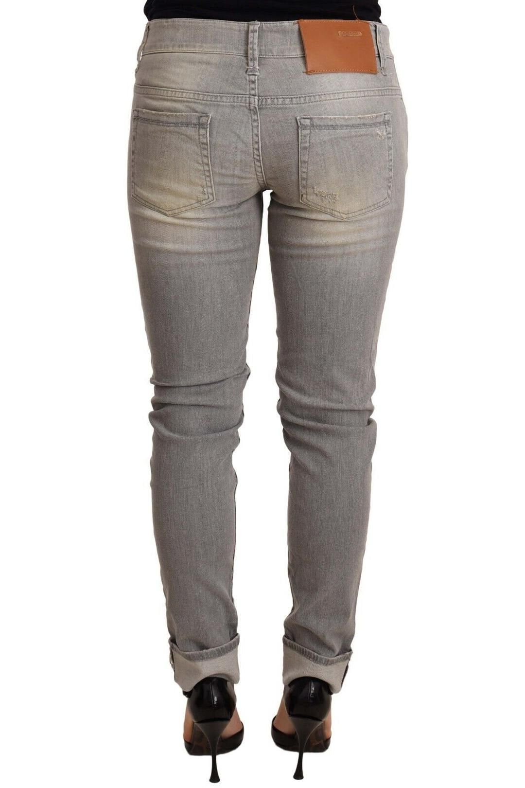 Acht Acht Women's Gray Cotton Slim Fit Folded Hem Denim Pant in Grey - 3