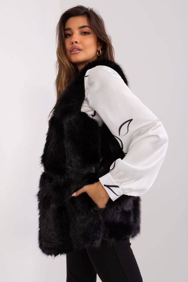 Love Lace Love Lace Women's Faux Fur Lined Vest with Slip Pockets Style 187530 in Black - 2