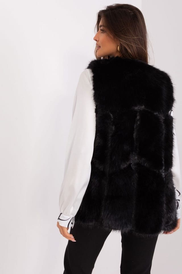 Love Lace Love Lace Women's Faux Fur Lined Vest with Slip Pockets Style 187530 in Black - 3