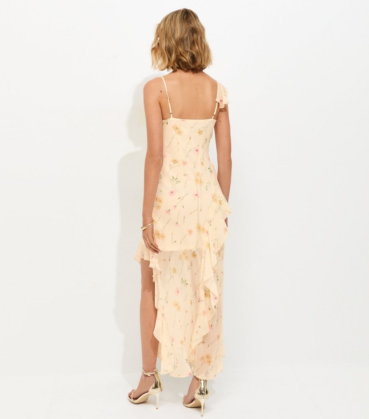 New Look Women's Cream Chiffon Ruffle Trim Floral Midi Dress New Look - 4