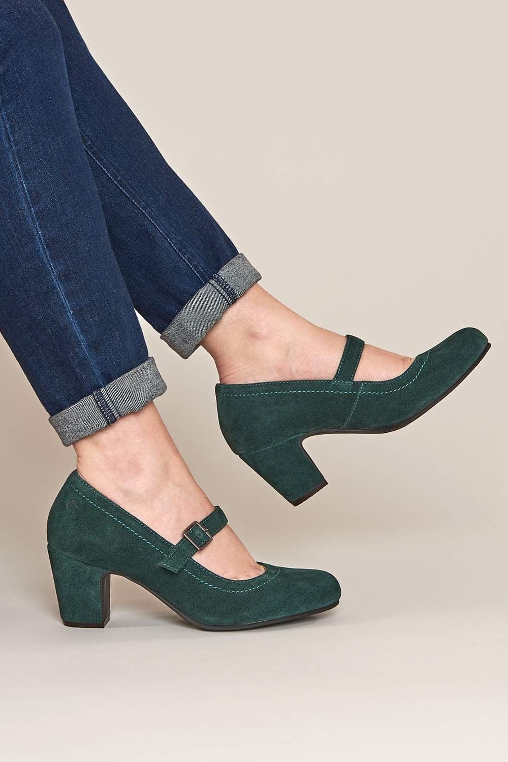 Moshulu Moshulu Dark Green Suede Mary Jane Bar Shoes