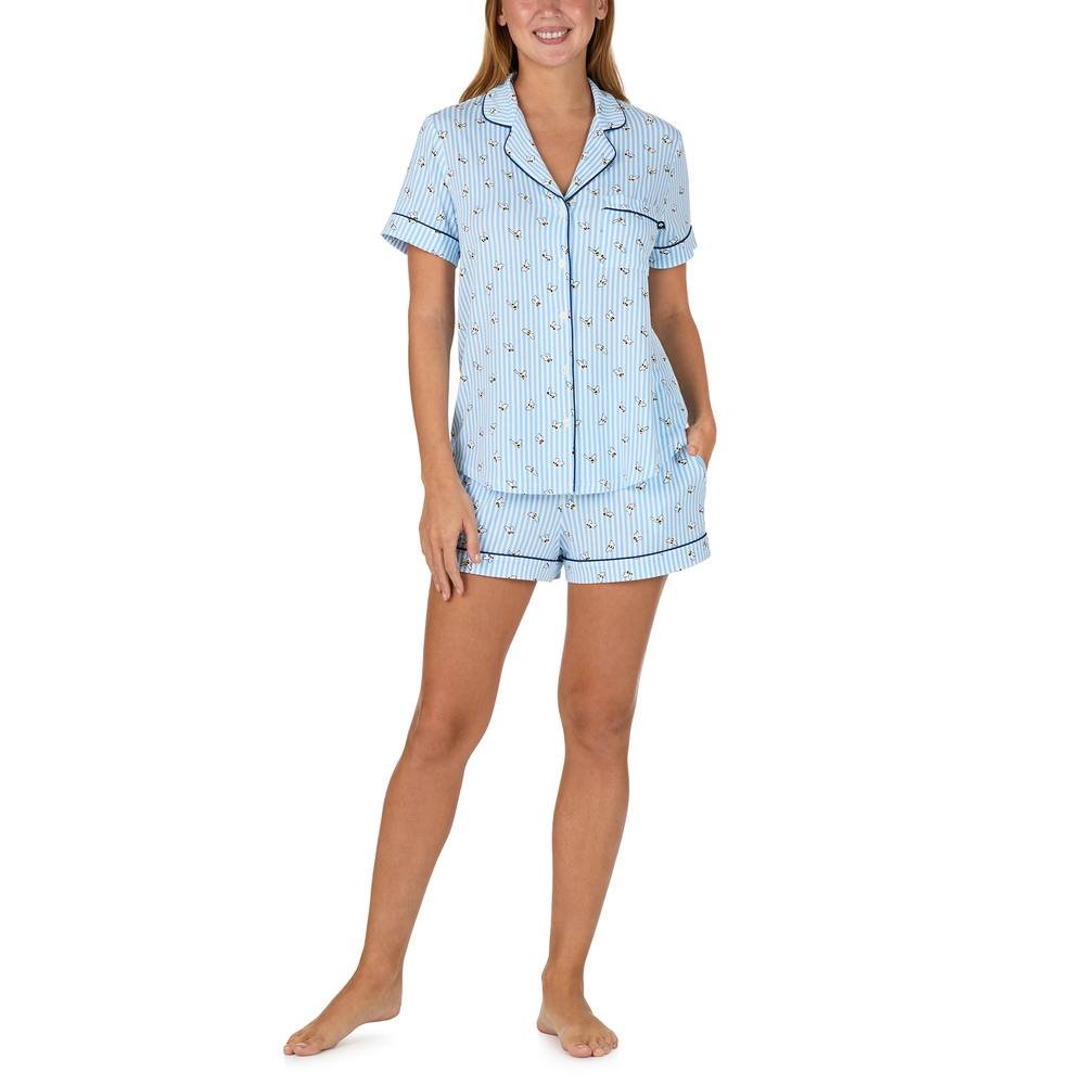 kate spade new york Kate Spade New York Women's KS new york short sleeve notch short pj set in blue bee stripe in Baby Blue - 2