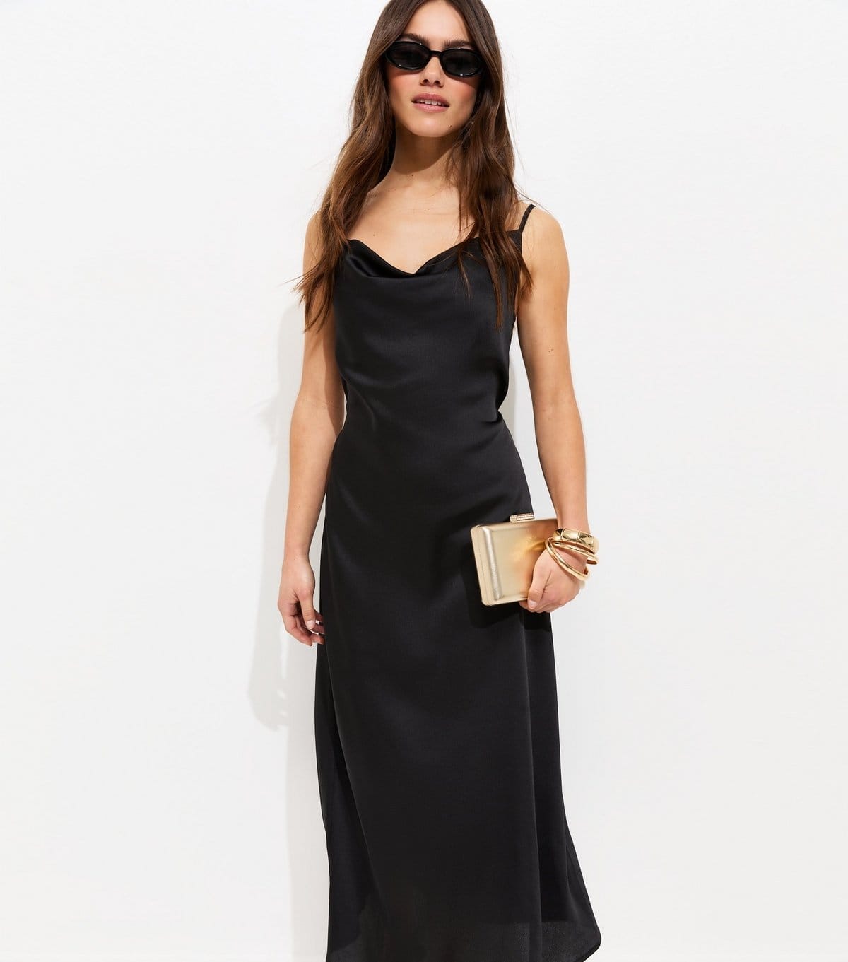 New Look Women's Petite Black Satin Slip Midi Dress New Look - 1