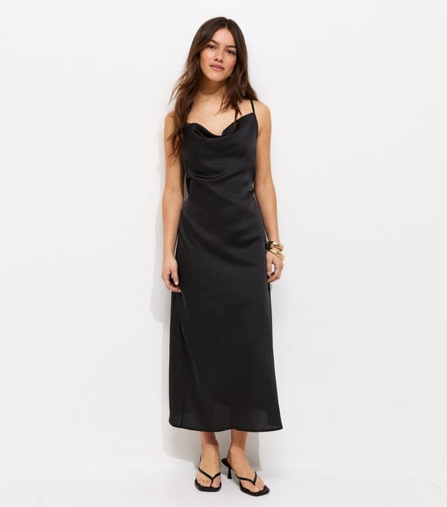 New Look Women's Petite Black Satin Slip Midi Dress New Look - 2